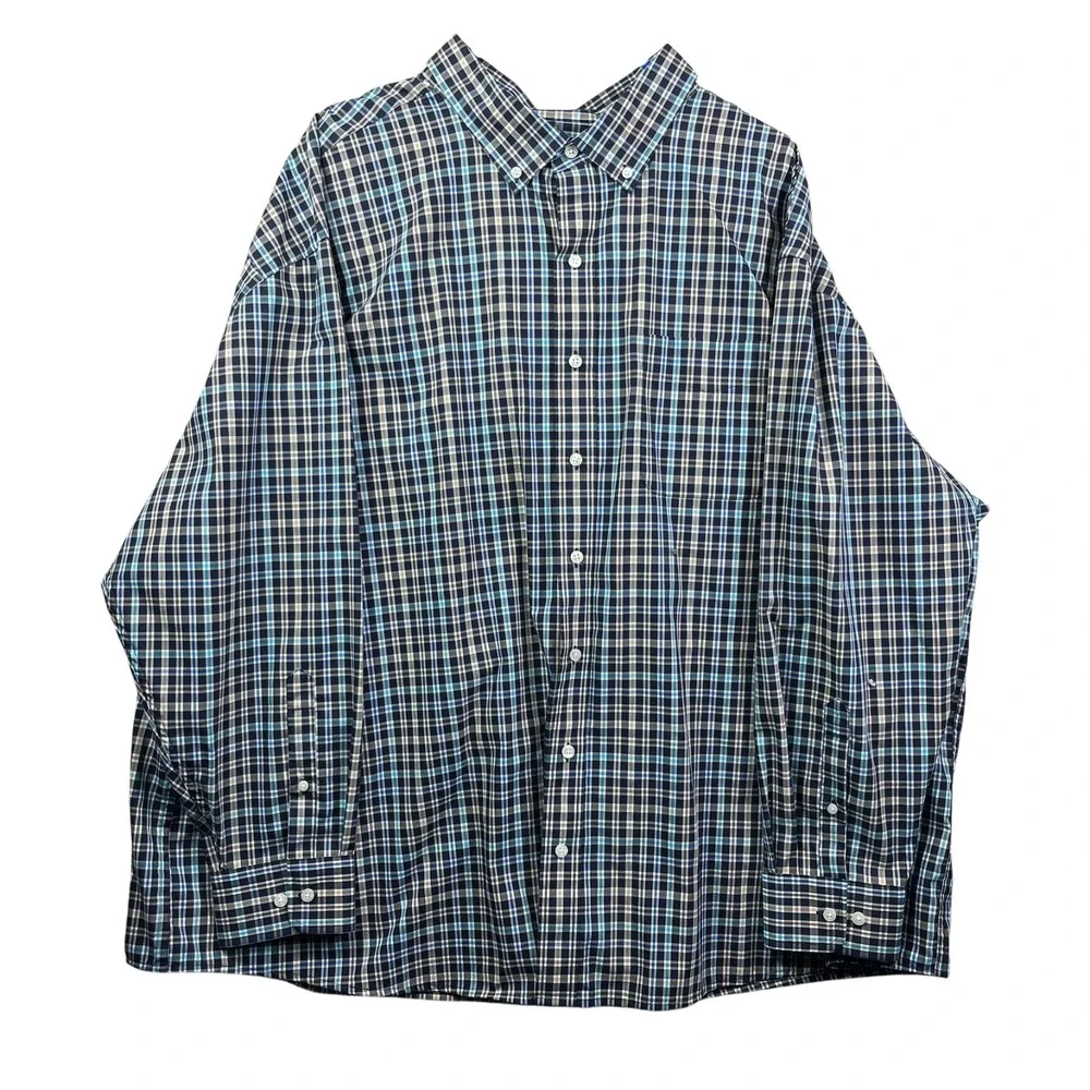 Oak Hill Button Front Shirt Mens 4XL Blue Plaid Cool Dry Long Sleeve